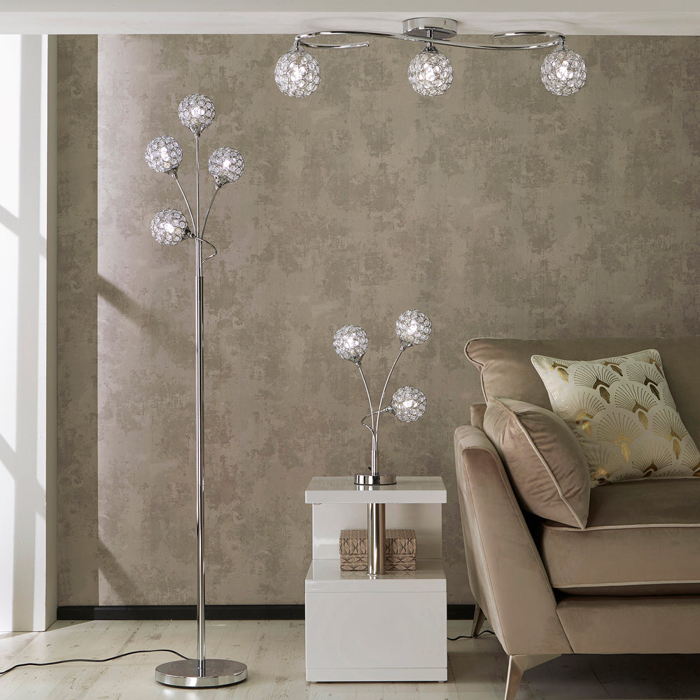 KLiving Perivale G9-25w Chrome 3 Crystal Ball Light Table Lamp