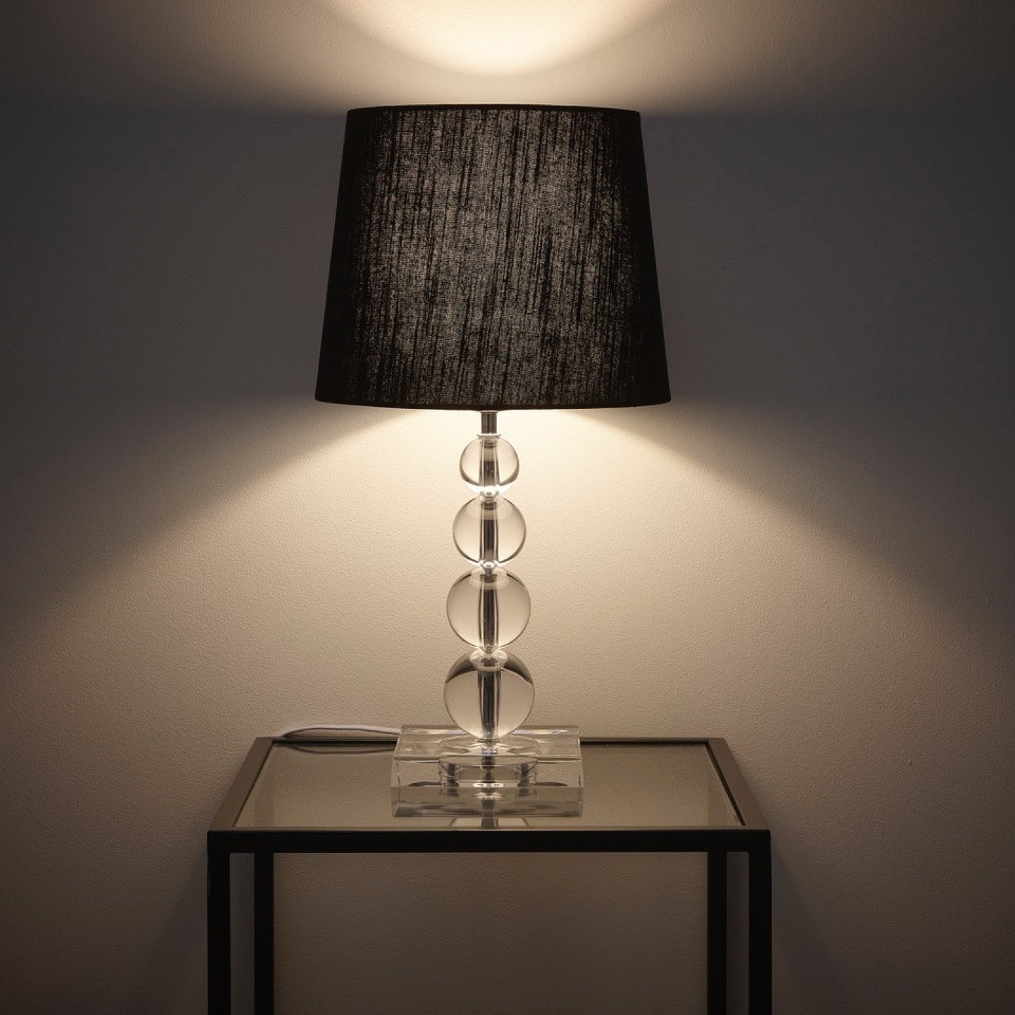 Table lamp with stunning acrylic ball structure with a linen black or grey Shade