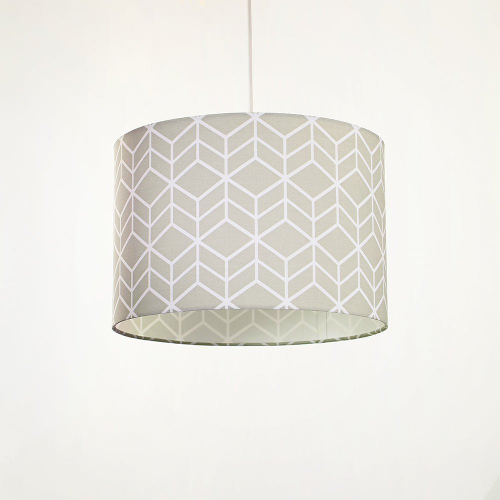 Vector Geometric Ceiling Pendant Drum Light Shade Available in Duck Egg Black and Grey
