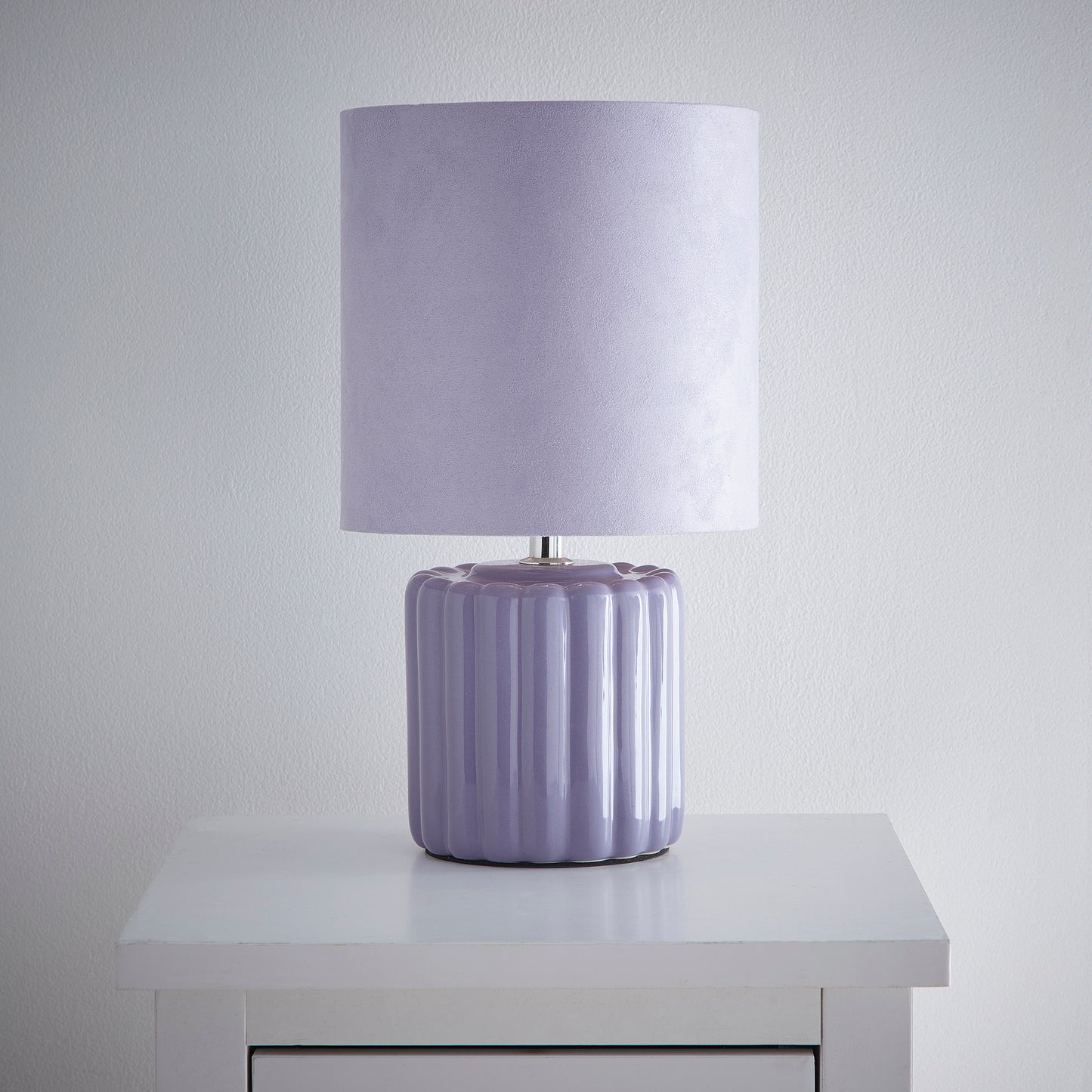 Ceramic Round Table Lamp With Matching Velvet Shade options in Various Colours