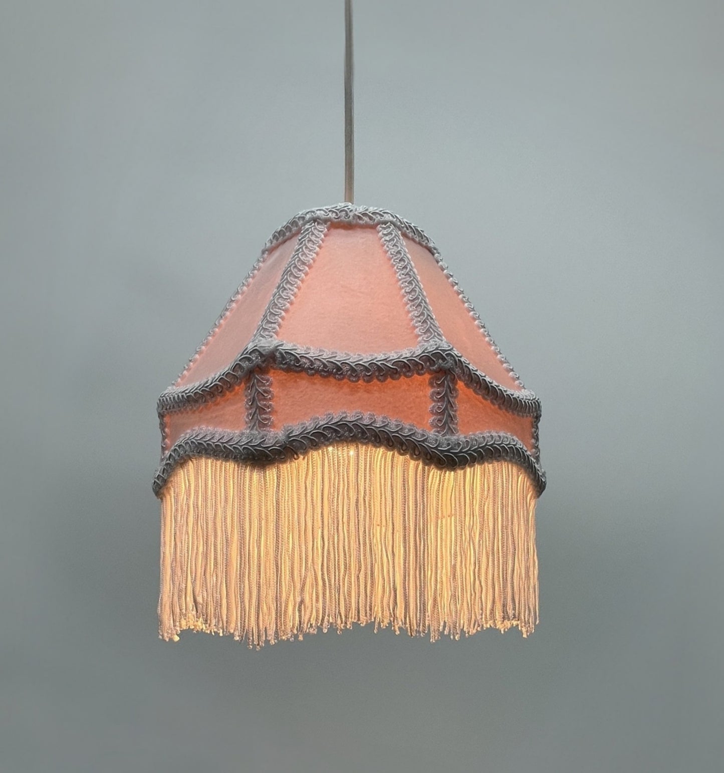 Empire Lamp Shade in a Victorian Style in Soft Pink Velvet with Long Tassels (8in, 10in, 12in)