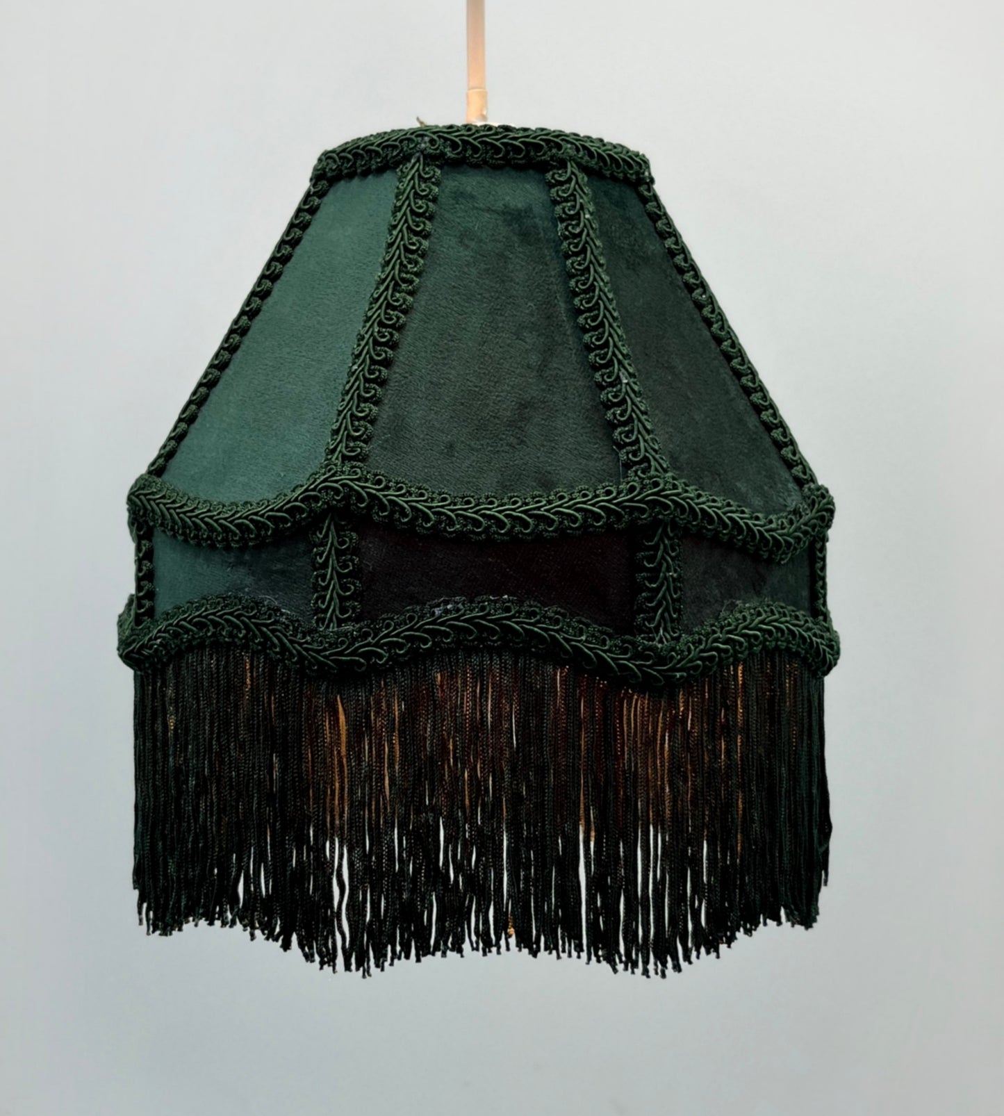 Empire Lamp Shade in a Victorian Style in Dark Green Velvet with Long Tassels (8in, 10in, 12in)