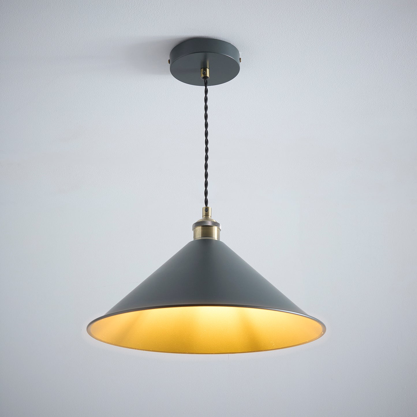 Charcoal Painted Lamps with an Antique Brass finish Available in a Table Lamp, Floor Lamp and Ceiling Pendant