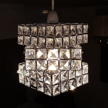 Rubiks Cube Effect Sparkly Beaded Chrome Easy Fit Ceiling Pendant Light Shade