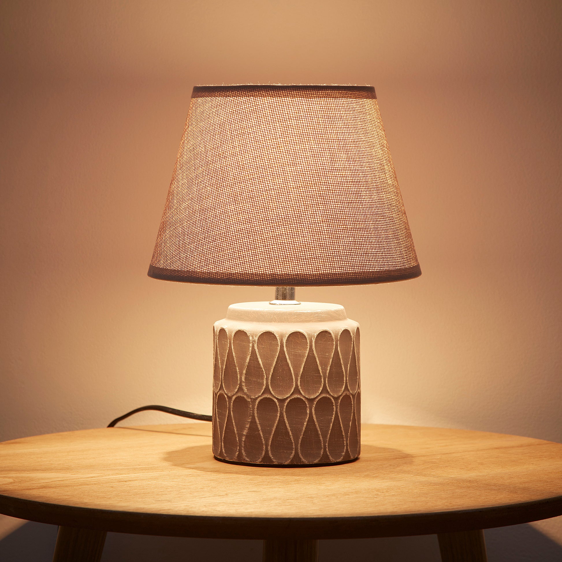 Grey Ceramic Table Lamp with a Matching Grey Linen Lamp shade with Tapered edges