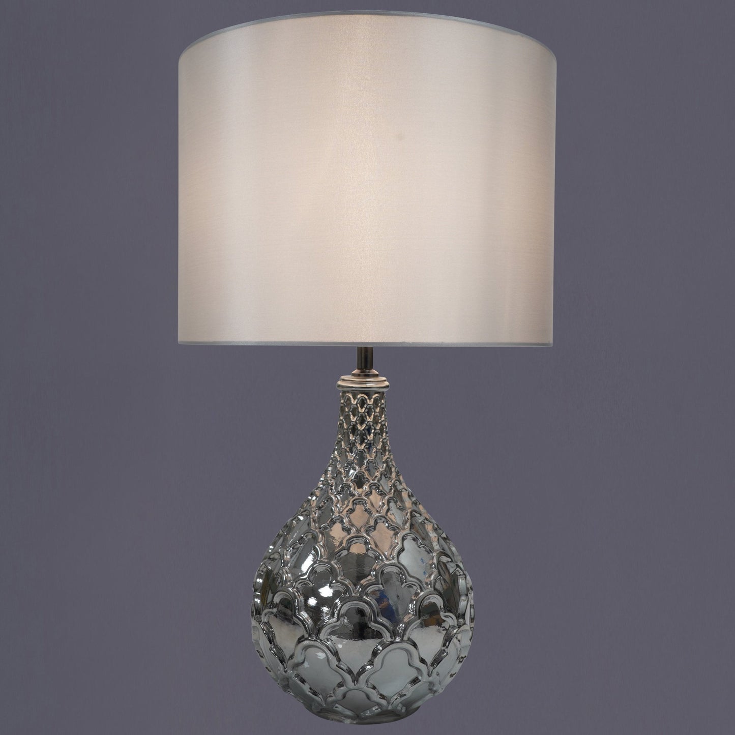 Smokey Grey Glass Table Lamp with Grey Satin Lamp Shade