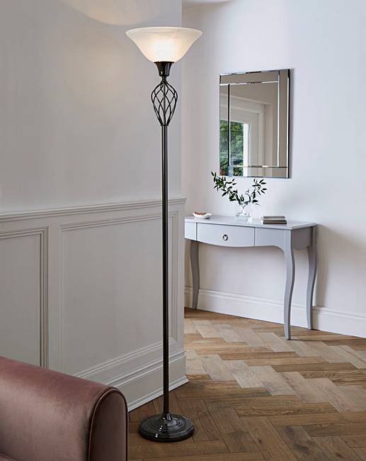 Traditional Barley Twist Floor Lamp up lighter in Black Chrome finish with shade
