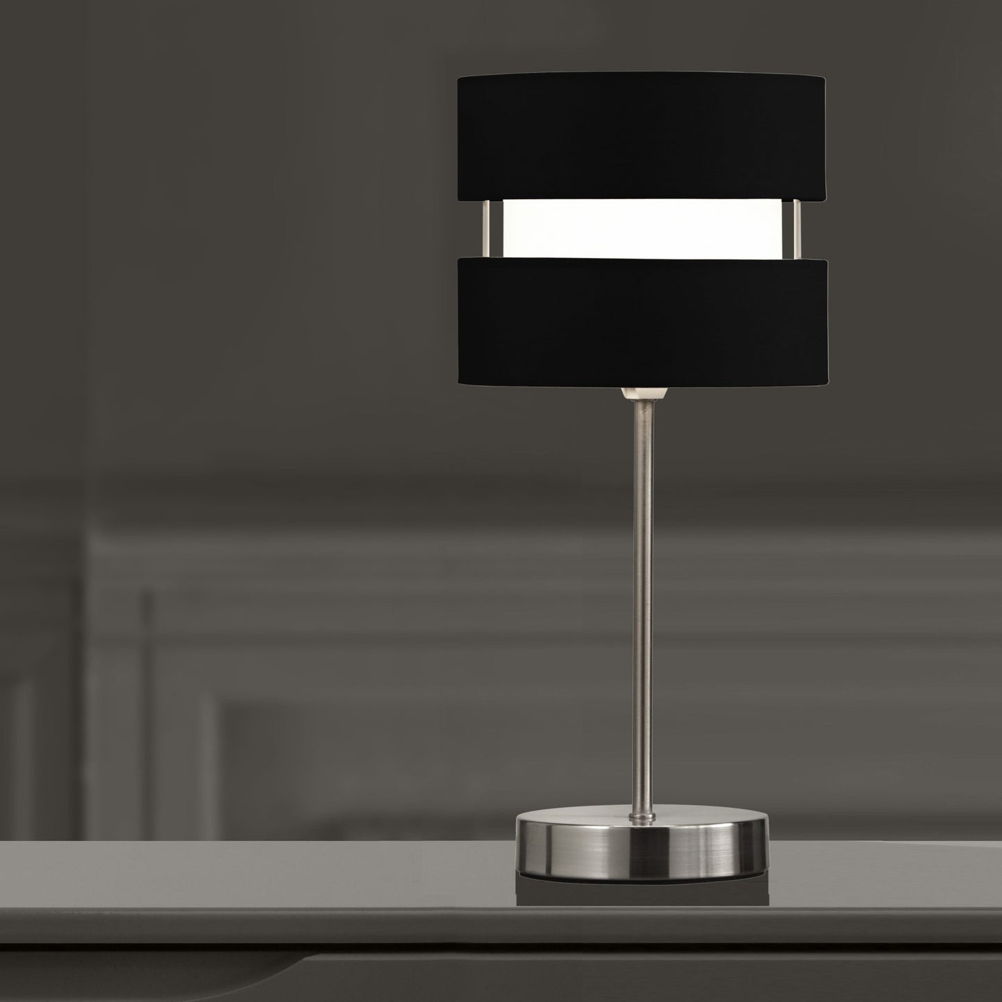 Table Lamp with Layer Fabric Light Shade Black, Yellow Ochre and Grey