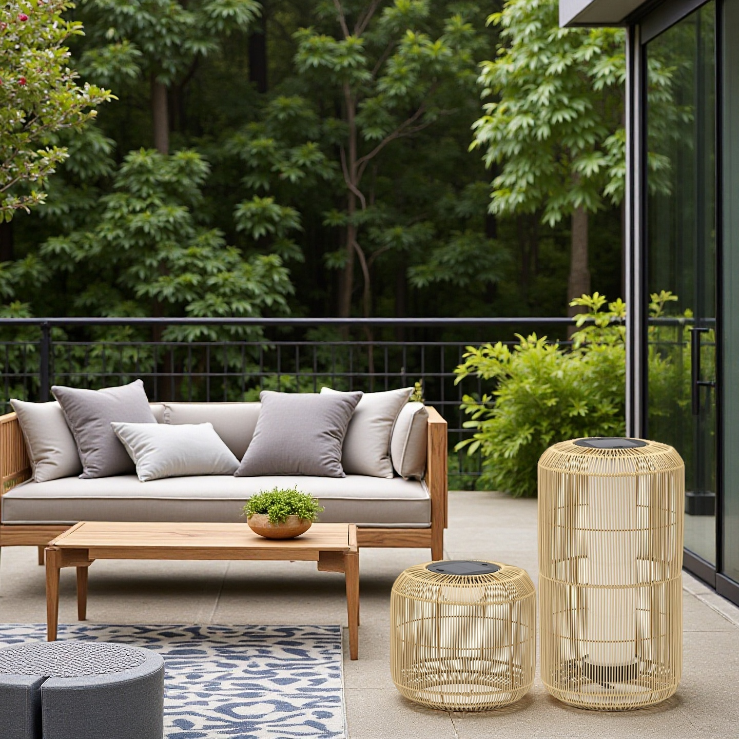 Natural Large Rattan Solar and Rechargeable Lamp Solar Lamp with USB C Port - Ideal for all year round use and is Waterproof