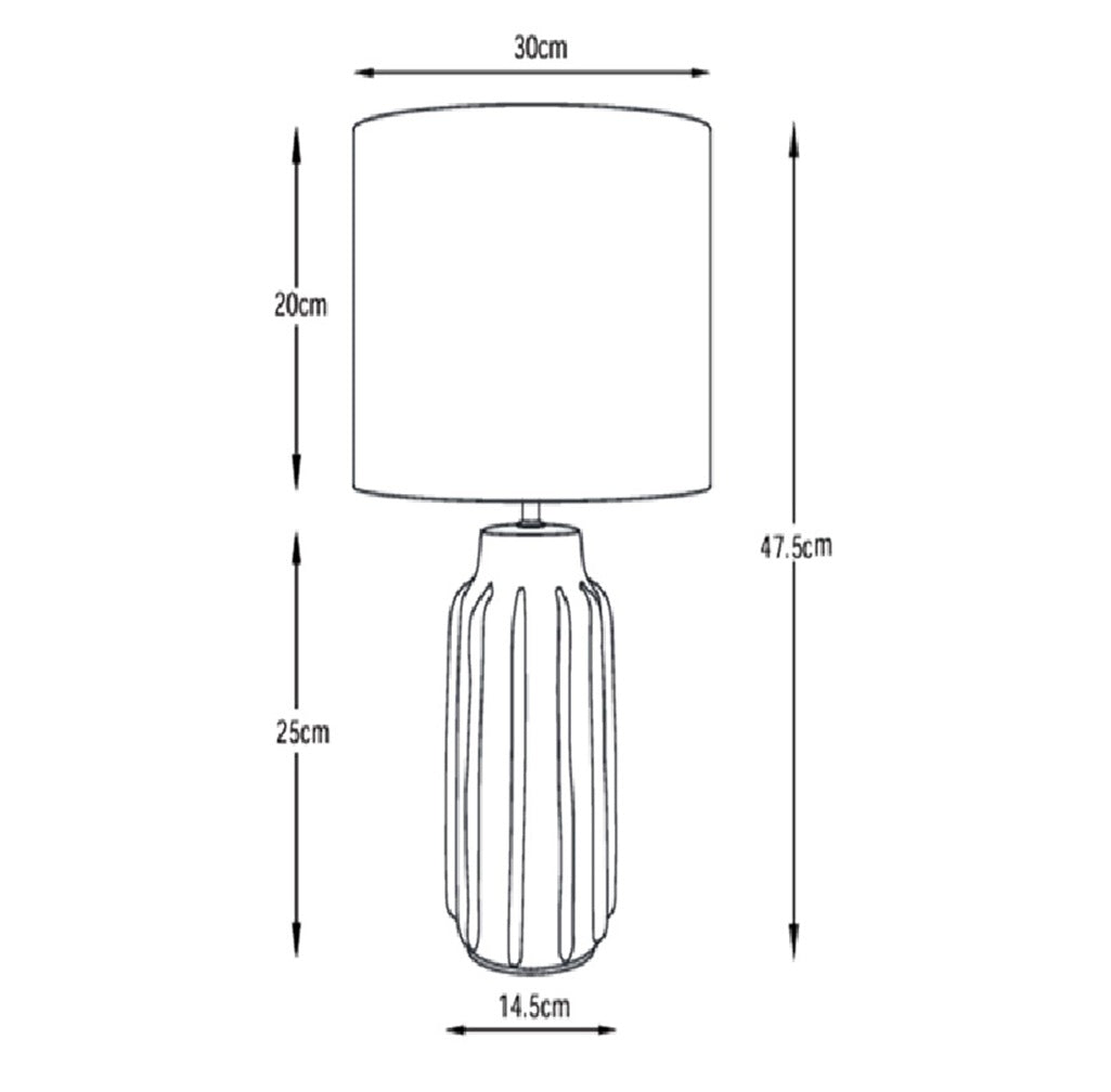 Natural Light Ribbed Ceramic Table lamp with a Natural Linen Lampshade