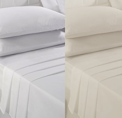 Fitted Sheets and Flat Sheets Quality 400 Thread Count Cream and White