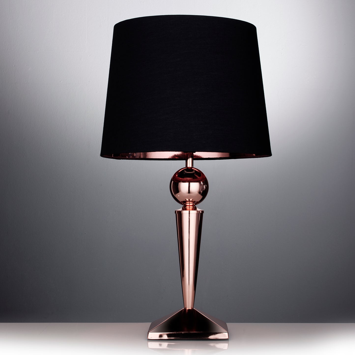 Table Lamp with Gold Stand and Black Shade with Internal Copper Lining