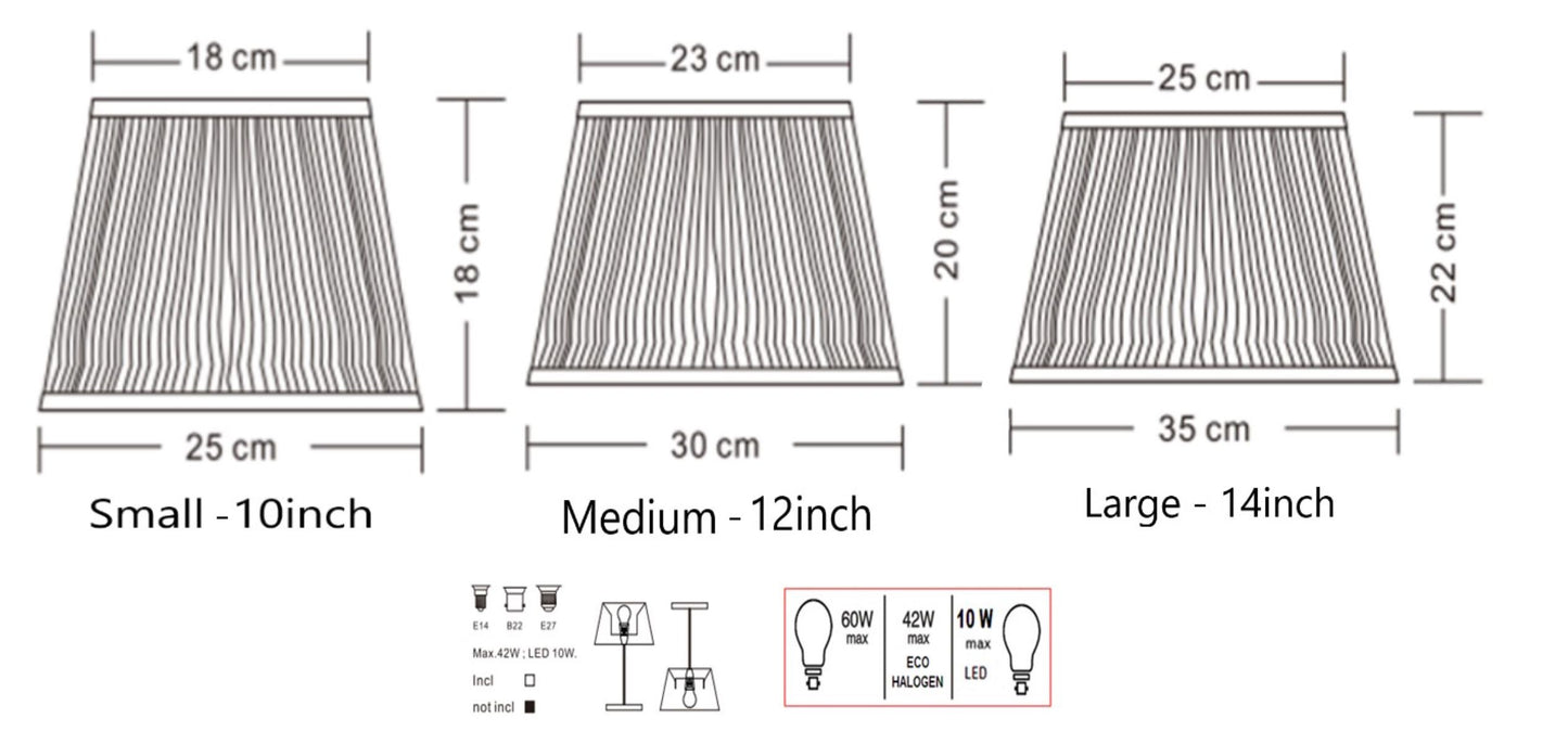Cream Mushroom Pleat Shades for Ceiling or Table lamp use available in 3 Sizes (10, 12 or 14 inch)