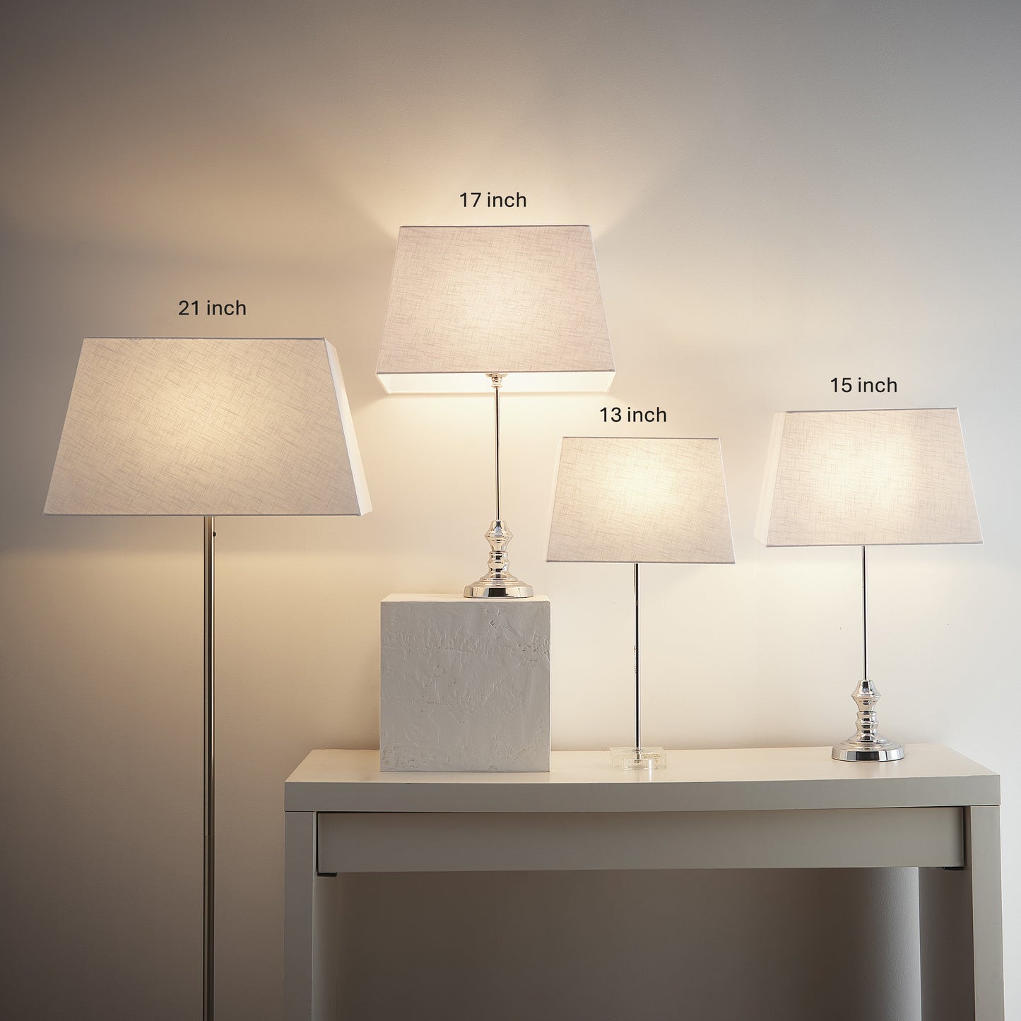 White Modern Rectangle Linen Light Shade for Table or Floor lamps Available in 13" 15" 17" or 21"