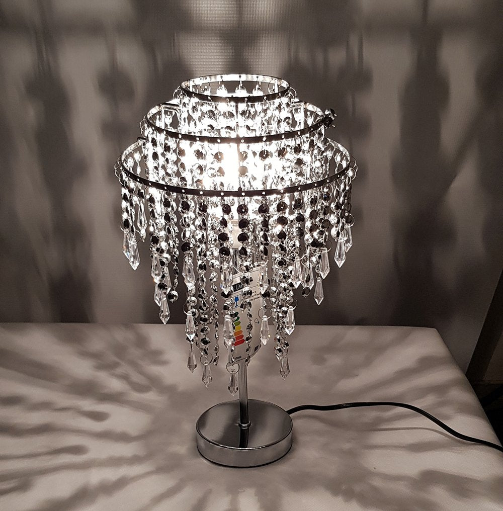 Chrome Beaded Chandelier Table Lamp