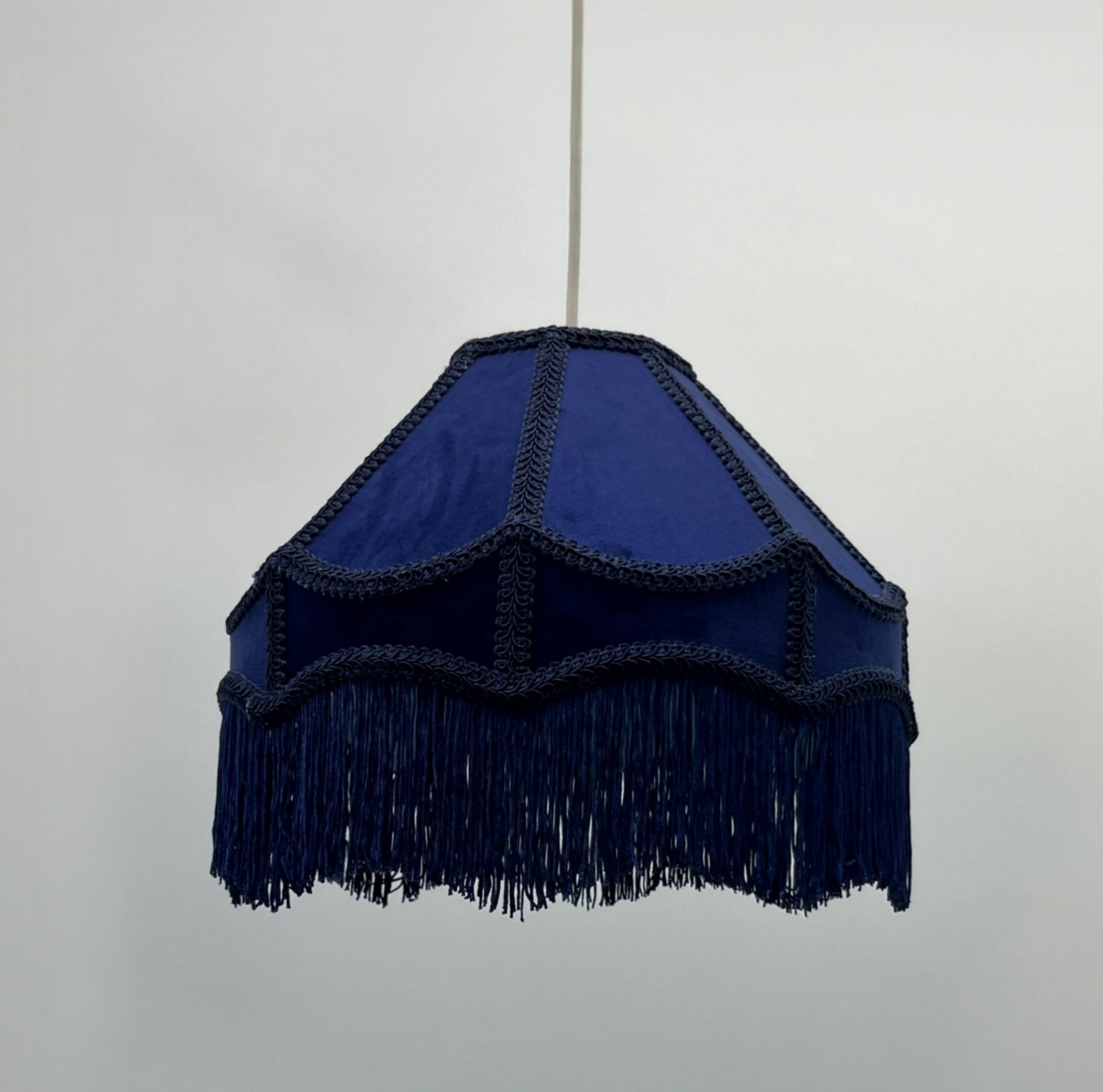 Empire Lamp Shade in a Victorian Style in Navy Velvet with Long Tassels (8in, 10in, 12in)