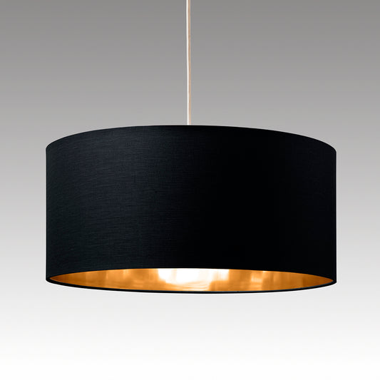 Large Ceiling Drum shades in Black, Grey, Navy or Teal with inner Metallic Linings to Match