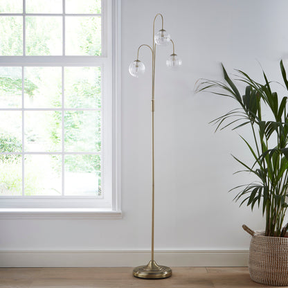 Antique Brass or Chrome Table or Floor lamps with Glass Globe Shades in a hanging branch style