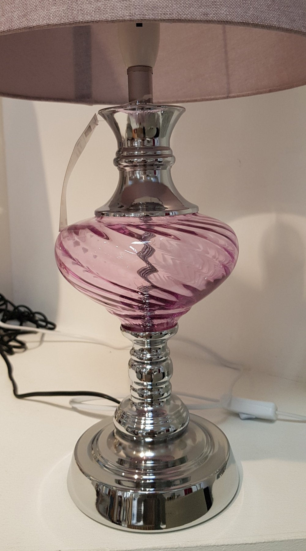 Witney Elegant Chrome and Glass Traditional Table Lamp in Ivory, Lilac or Charcoal