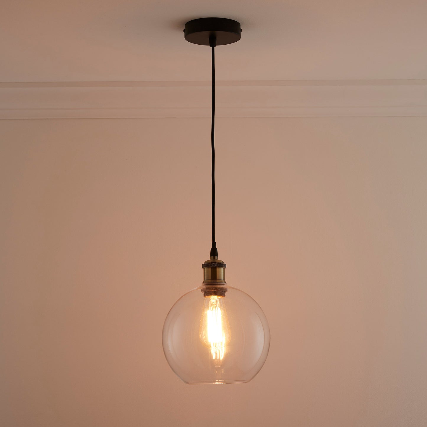 Antonio 1 light Hanging Glass Ceiling Pendant with Filament Bulb 3 Colours Available Amber, Smokey Grey and Clear