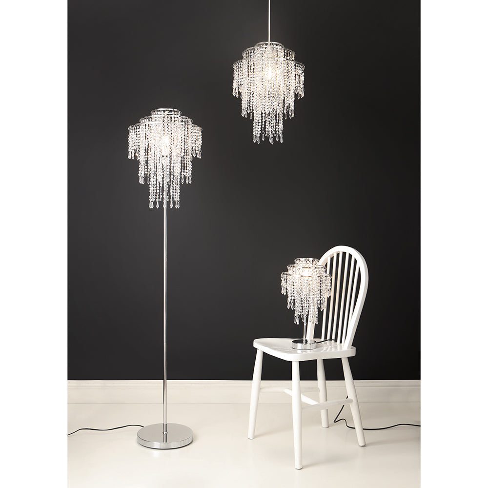Chrome Beaded Chandelier Floor Lamp