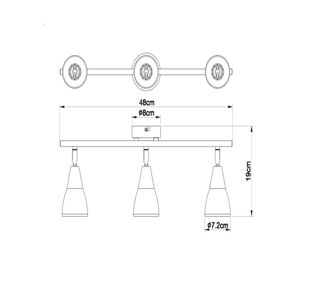 3 Light Chrome Ceiling Fitting on a Single bar with Adjustable heads