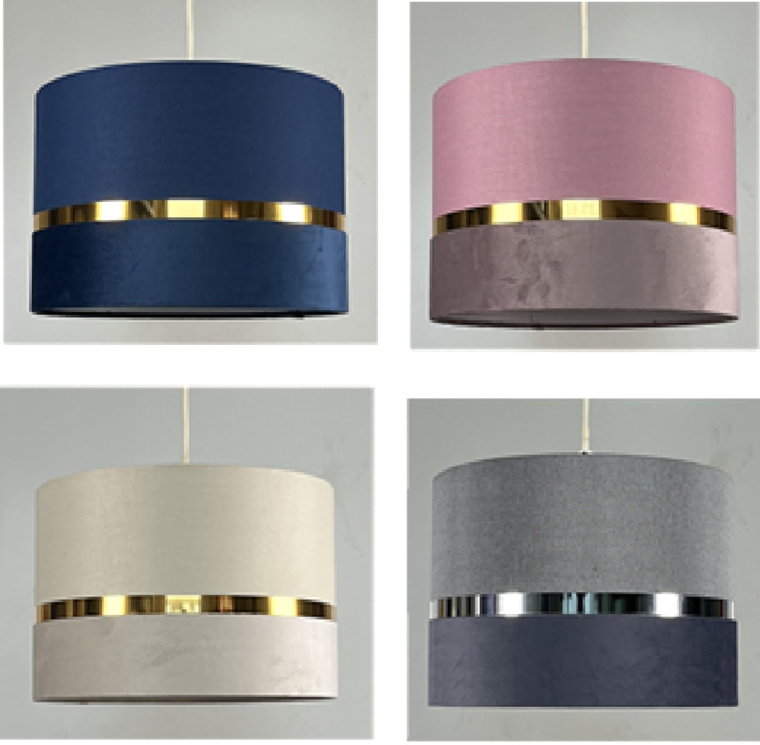 Demi 30cm Banded Pendant Shade, 30x20cm Velvet+TC shade with band
