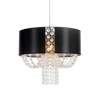 Ruth Drum Fabric Shade with Clear Beaded Chandelier Droplets attached