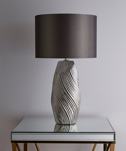 Zimba 52cm Silver Ceramic Table Lamp With Grey Cylinder Shade