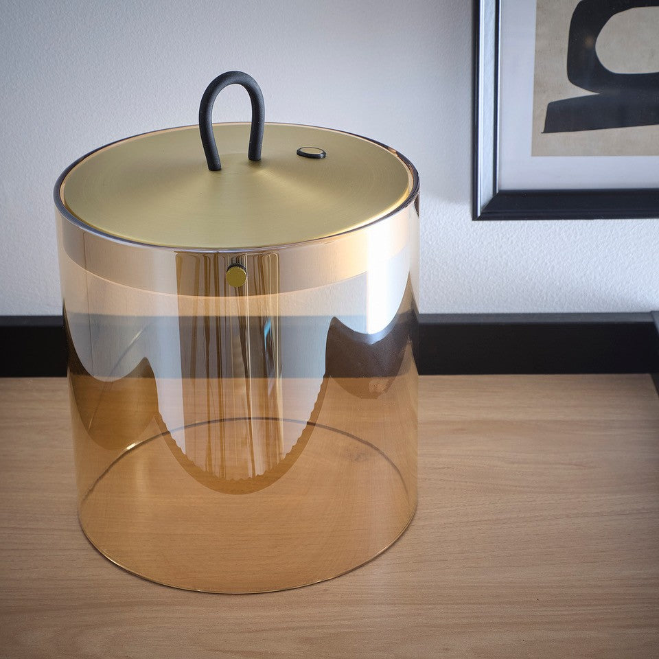 Satin Gold Rechargeable Glass Table Lamp with dimming function LED lights available in 2 sizes
