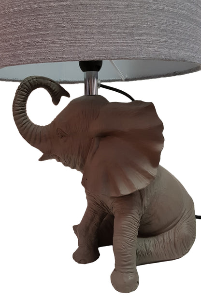 Hathi Table Lamp Grey Resin Elephant and Fabric Shade Design