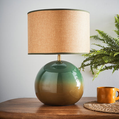 Ceramic Glazed Table lamps with Textured Weave Lampshades in Red, Green or Blue options