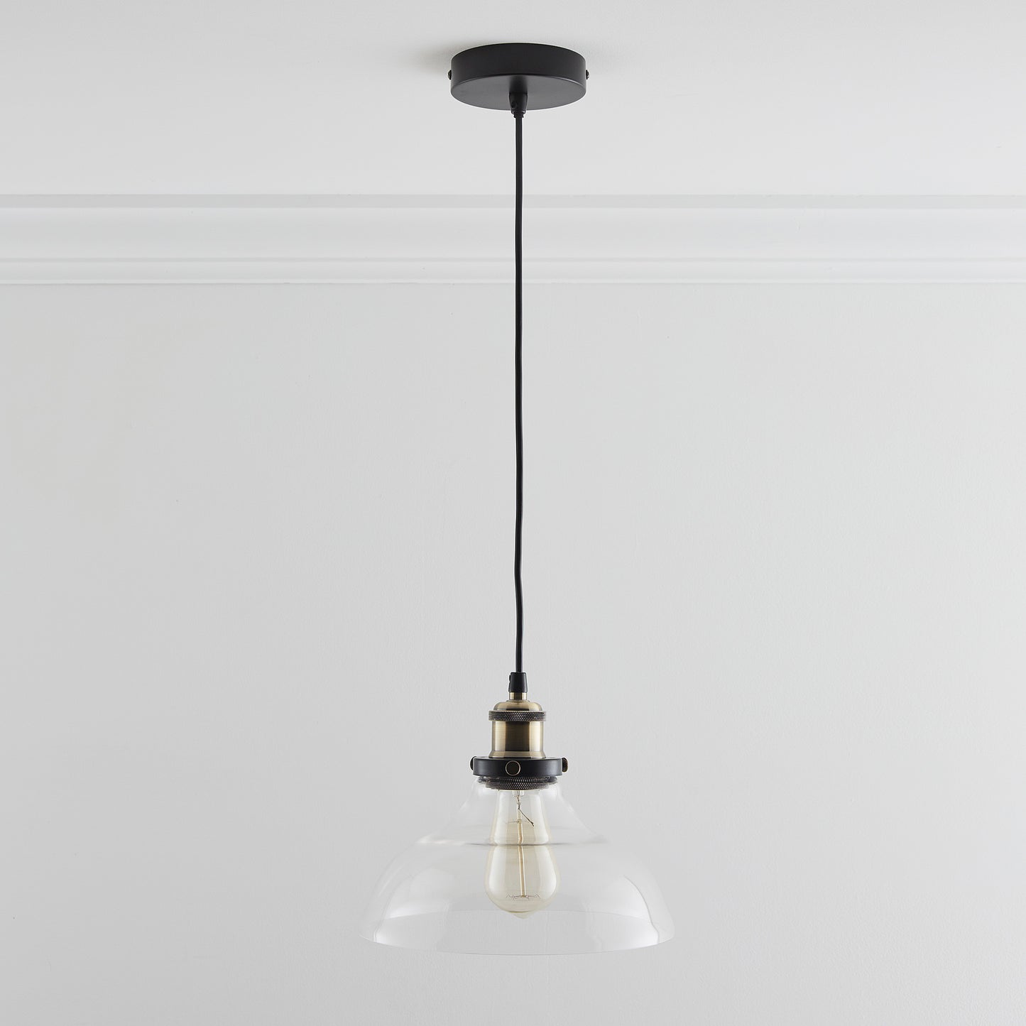 One Light Hanging Glass Ceiling Pendant with Filament Bulb in a Clear or Smokey Colour