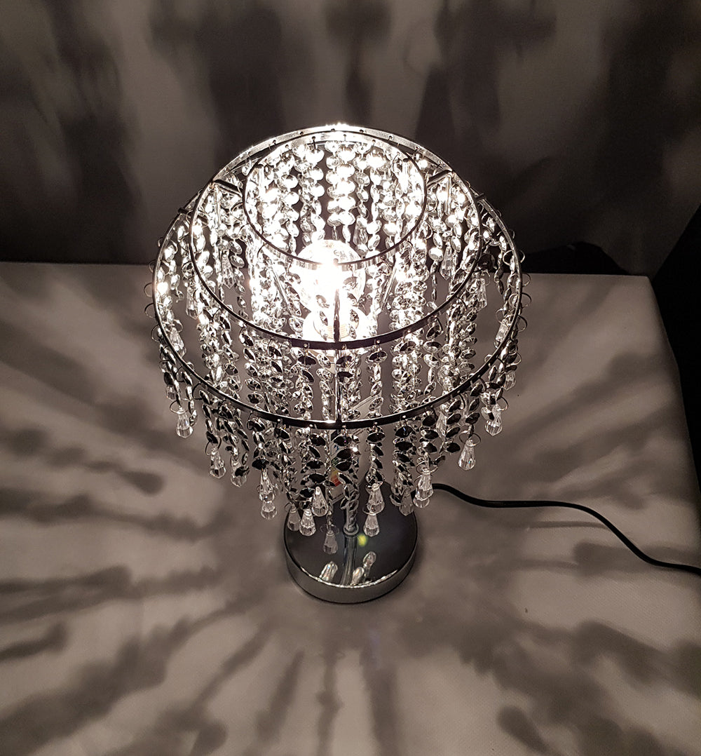 Chrome Beaded Chandelier Table Lamp