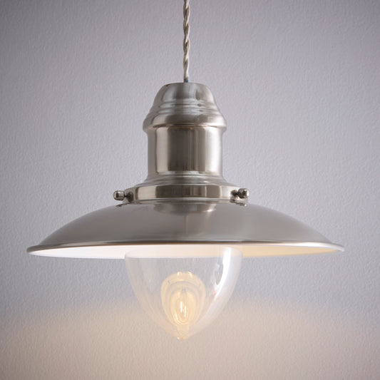 Satin Nickel Fisherman Style Non Electrical Vintage Ceiling Pendant Light Shade