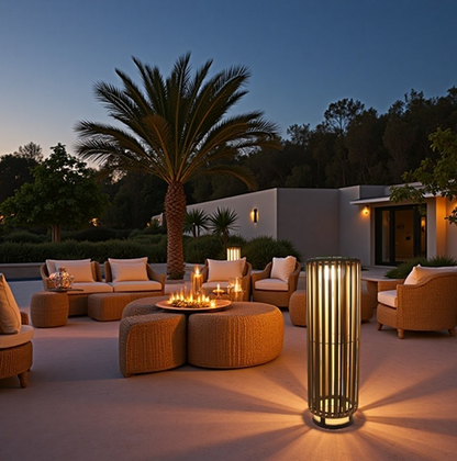 Natural Finish Large Solar Rattan Rechargeable Lamp Solar Floor Lamp with USB C Port - Ideal for Outdoor Use all Year Round 65cm Height