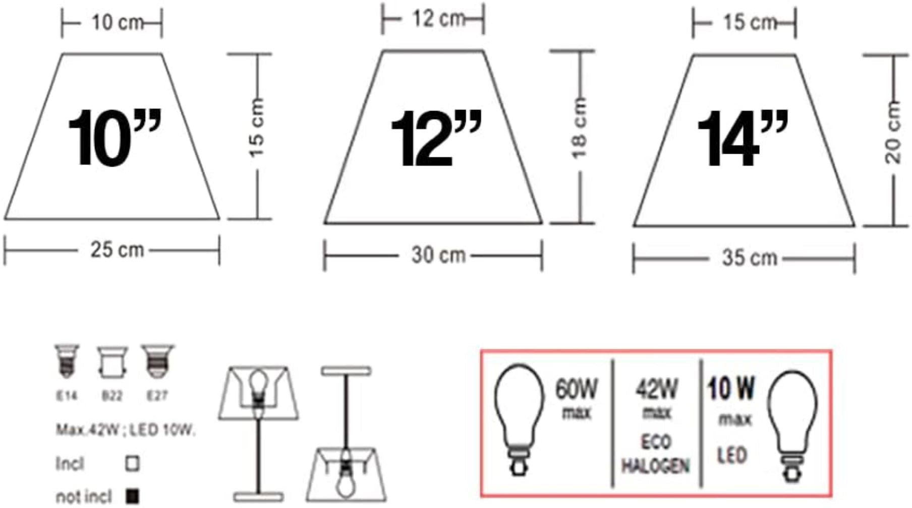 White Cotton Coolie Lampshade in 10, 12, 14, inch suitable for Table lamps, Floor lamps and as Ceiling Pendant