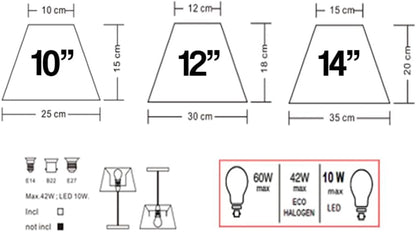 White Cotton Coolie Lampshade in 10, 12, 14, inch suitable for Table lamps, Floor lamps and as Ceiling Pendant