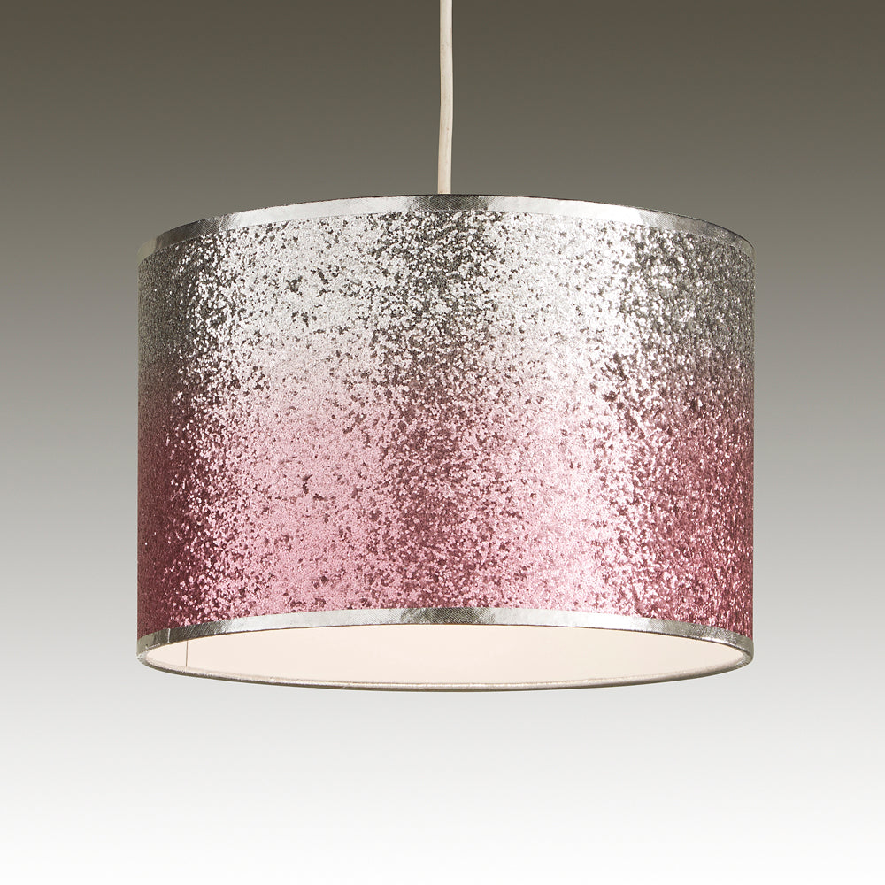 Mallow Pink and Silver Ombre Glitter Easy Fit Ceiling Light Shade