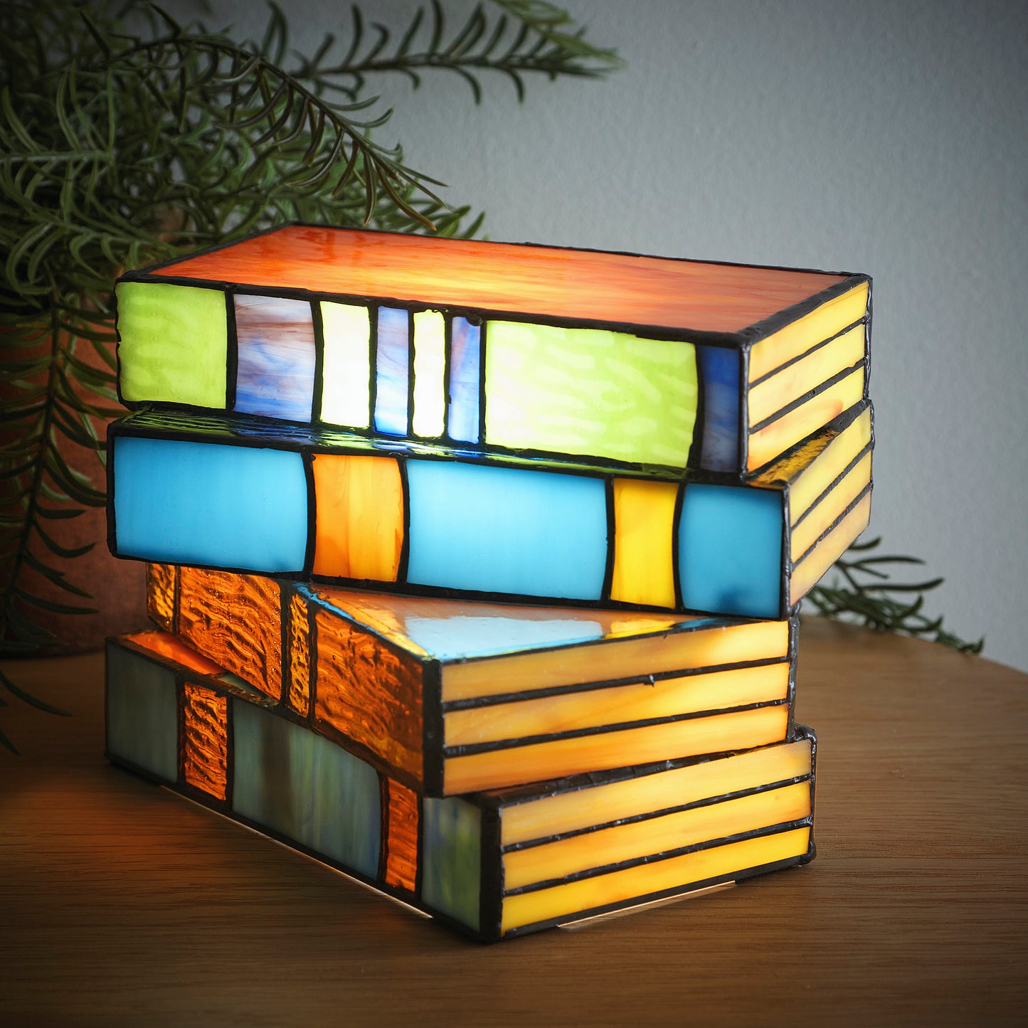 Tiffany Style Lamp in a Books design with a stained glass effect finish with multiple colours