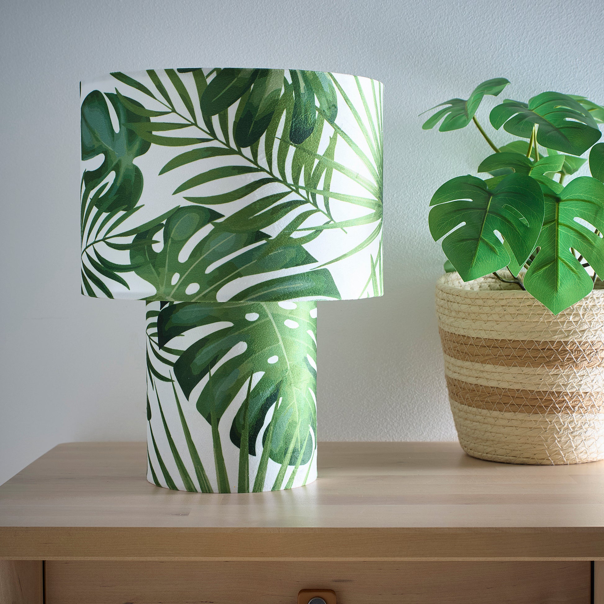 Pink Rose Bud or Green Leaves Printed Velvet Table Lamp, Perfect for bedside and table lamp settings