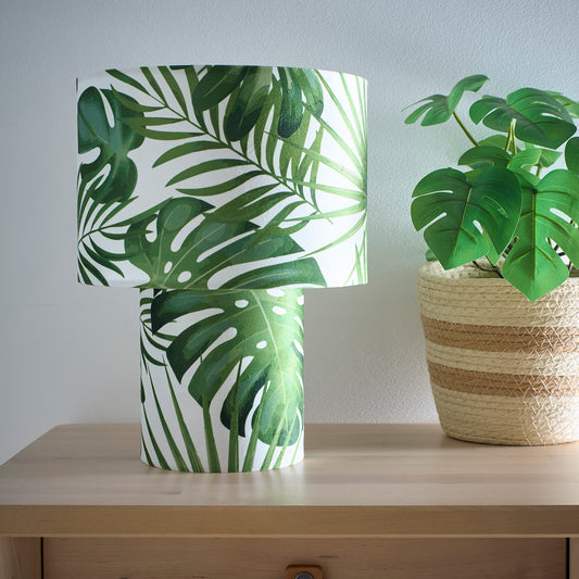 Pink Rose Bud or Green Leaves Printed Velvet Table Lamp, Perfect for bedside and table lamp settings