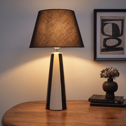 Painted Striped Ceramic Table Lamps with Matching shades, in Black, Blue, Green and Grey Colour options
