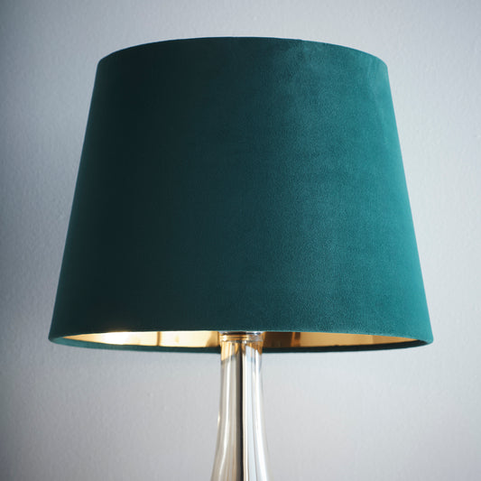 Velvet Green Empire Drum Light shade with a Gold inner Lining suitable for Ceiling or Lamps