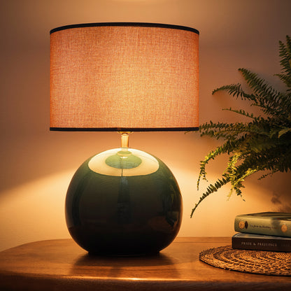 Ceramic Glazed Table lamps with Textured Weave Lampshades in Red, Green or Blue options