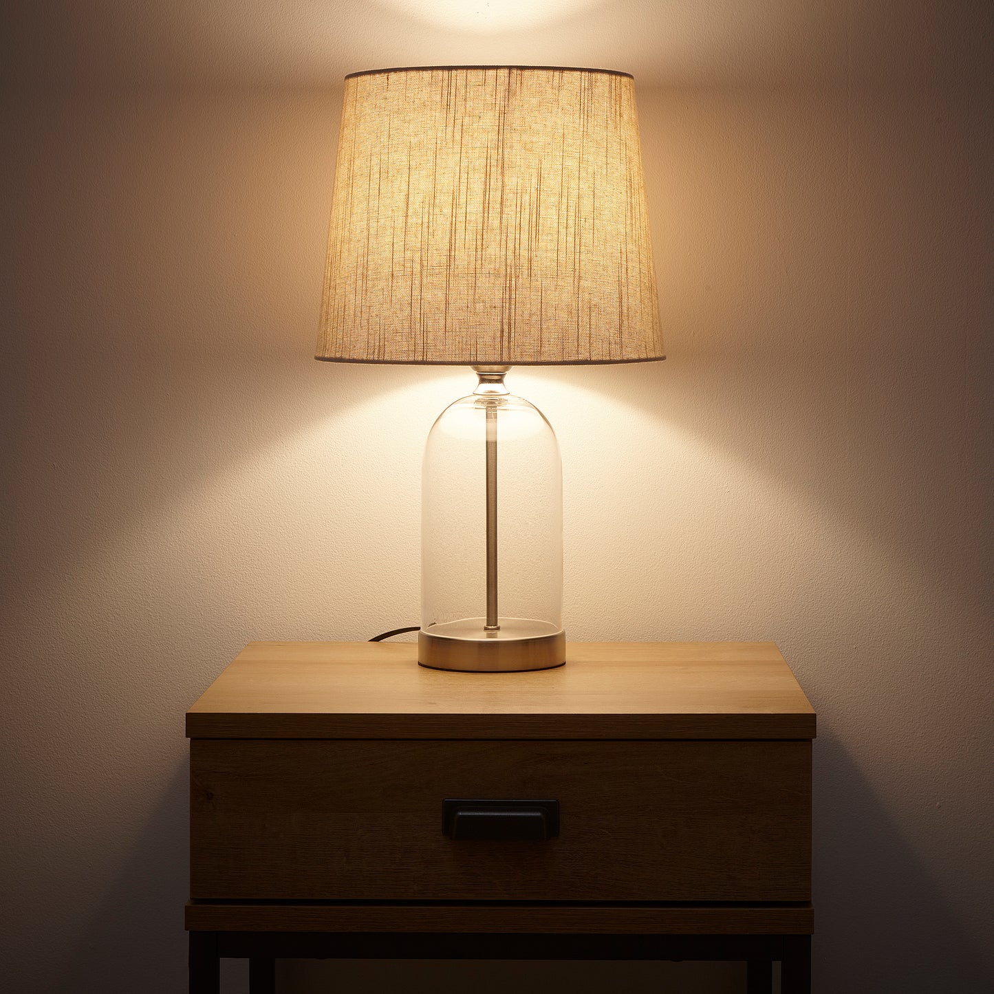 Chelsea Glass Table Lamp in Black, Silver or Antique Brass with Natural Linen Lampshade