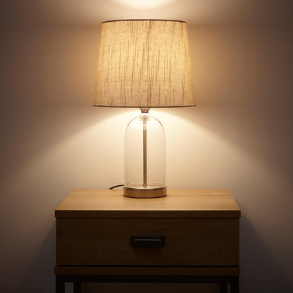 Chelsea Glass Table Lamp in Black, Silver or Antique Brass with Natural Linen Lampshade