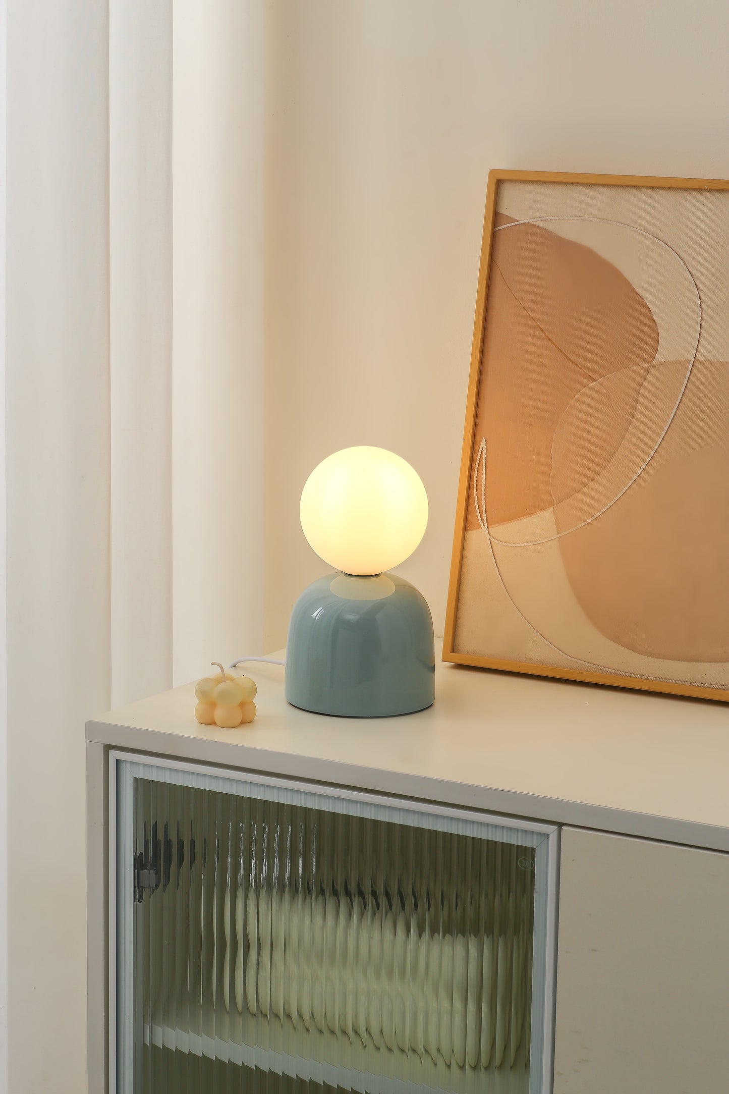  Small Ceramic Table Lamp in Brown, Aqua Blue or Soft Green With an Opaque Glass Head 