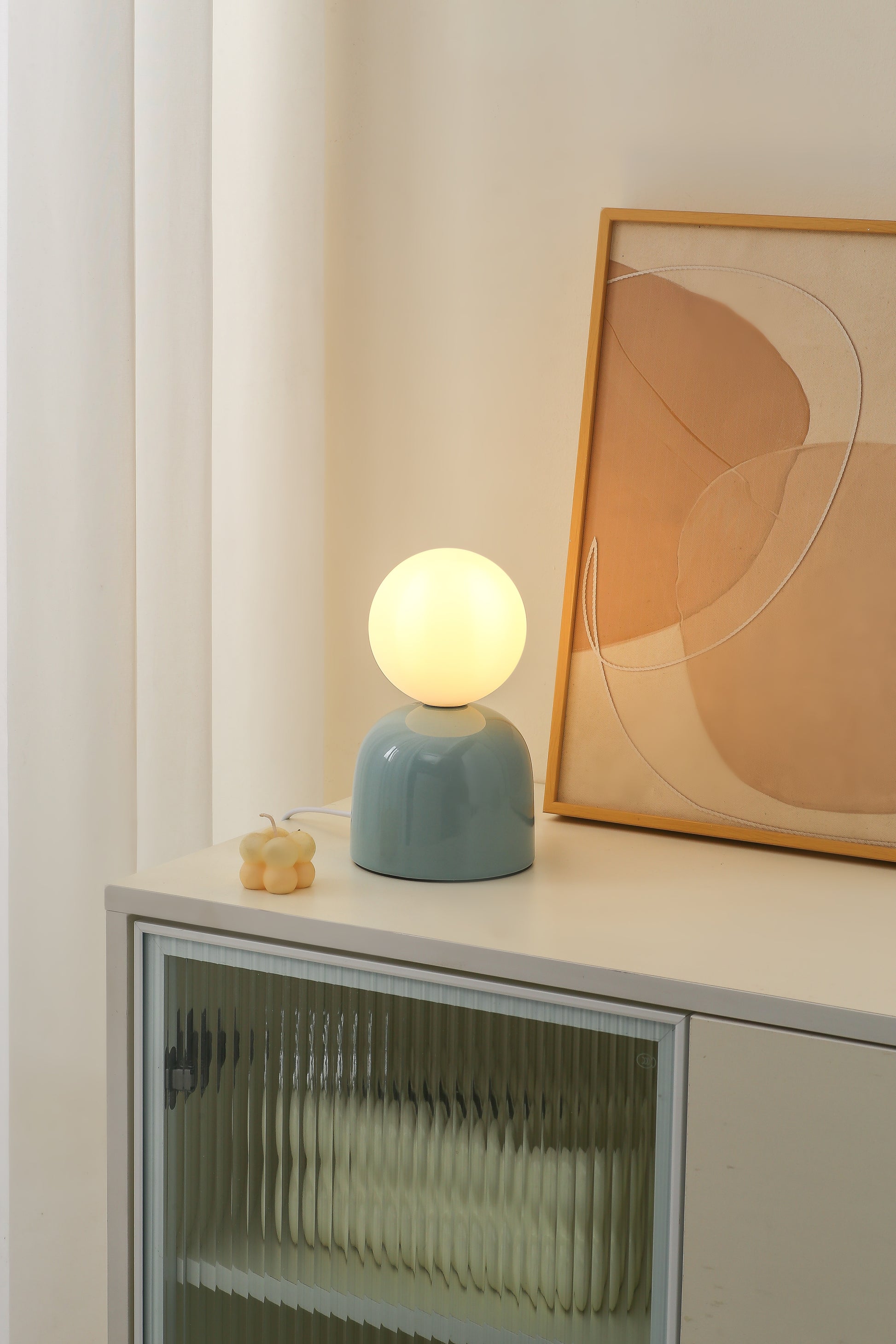 Small Ceramic Table Lamp in Brown, Aqua Blue or Soft Green With an Opaque Glass Head 