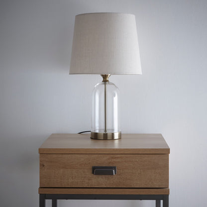 Chelsea Glass Table Lamp in Black, Silver or Antique Brass with Natural Linen Lampshade